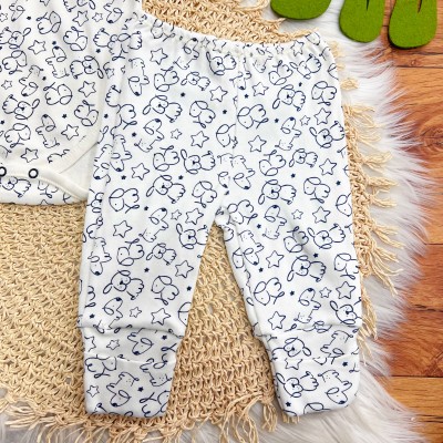  CONJ. DE MALHA 3 PEÇAS - Doguinhos Quentinhos - Marinho e Off White